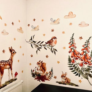 Woodland Fairy Forest Wall Decals with animals Doe, Rabbit, Squirrel, Mousse, suitable for kids room and nursery, Forest wall stickers