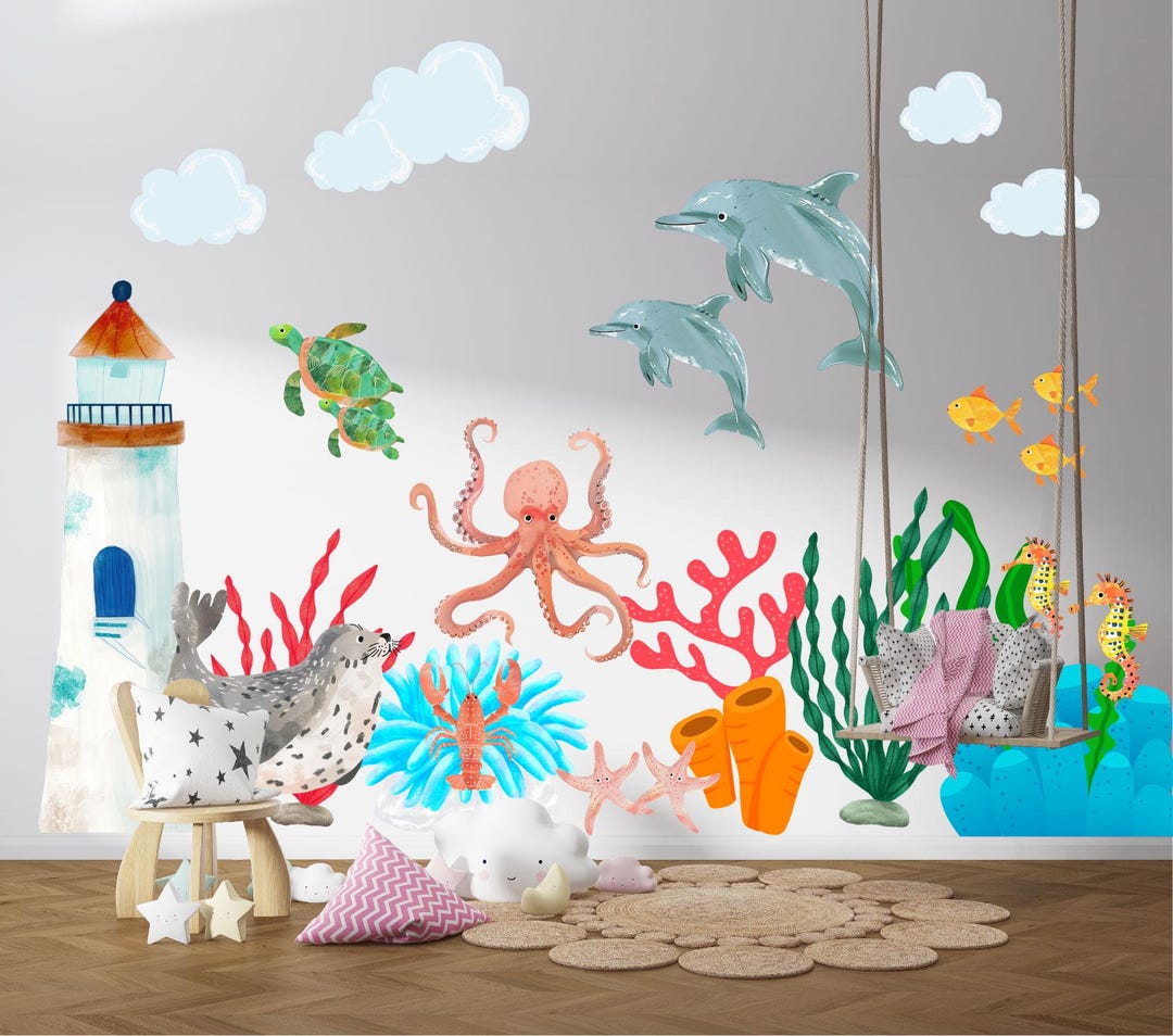 Watercolor Jungle Animal Wall Decals – Safari Lion Elephant Giraffe ...
