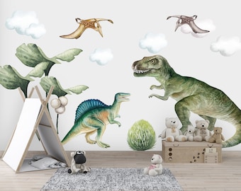 Dinosaur wall decals for classroom decoration, Colourful dinosaur stickers for boys room, personalized dinosaur name wall sticker