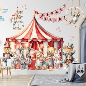 Adesivi murali a tema circo per cameretta dei bambini, adesivi a tema circo, adesivi murali a tema orsacchiotto, adesivi del Cirque du Soil, murale a tema circo, Oilandia