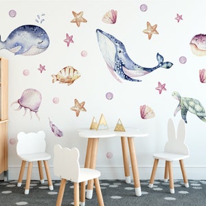 Ocean Wall Decal for Kids Room, Dolphins, Fishes , Whale, Turtles, Ocean life with Dolphins and Turtles, Sea world wall sticker, Whale decor