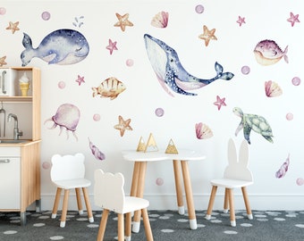 Ocean Wall Decal for kids room-Dolphins, Fishes, Whale, Turtle, Wall sticker for kids, Stickers for Nursery, ECO STICKER peel&stick