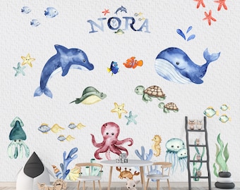 Ocean Life Wall Decal, Underwater Wall Stickers, Octopus Sea Wall Decal, Under The Sea Wall Decal, Ocean Nursery Decals, Sea Life wall decal