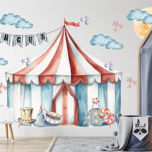 Circus Tent Wall Decal Nursery Decor, Circus Stickers, Teddy Wall Decals, Cirque du Soil Sticker, Tent Wall Mural, Circus Wall Mural,