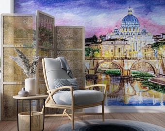 Rome Wall Mural | Italian Cityscape Wallpaper | Historic Vatican Wall Art for Home