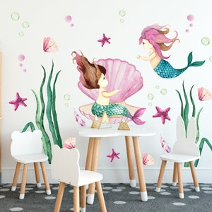 Little Mermaid Wall Decal for Girls, Mermaid wall stickers Nursery, Mermaid Wall Stickers, Girl Nursery Wall Decal, Under The Water Nursery,