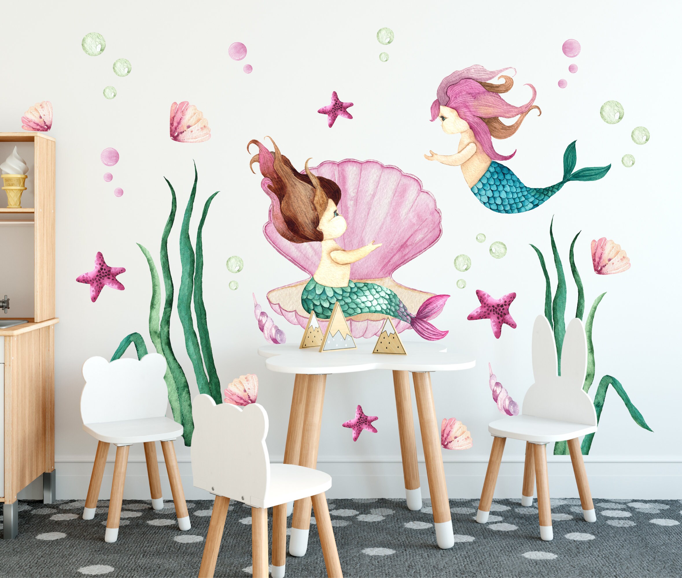 Kibi Pegatinas de Pared Sirena Ariel Vinilos Decorativos Princesa Mundo  Submarino Adhesivos Pared Habitación Niña Bebés Infantiles Niños Dormitorio  Salón Pegatinas de Pared La Pequeña Sirenita : : Bebé