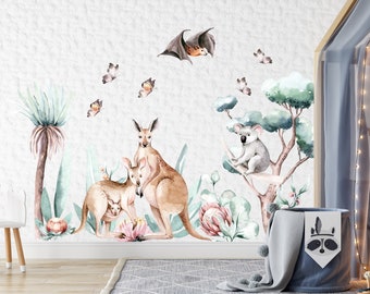 Stickers muraux Animaux d'Australie, Stickers muraux kangourous, Sticker mural koala, Sticker mural Savane, Sticker mural enfant, Sticker animaux