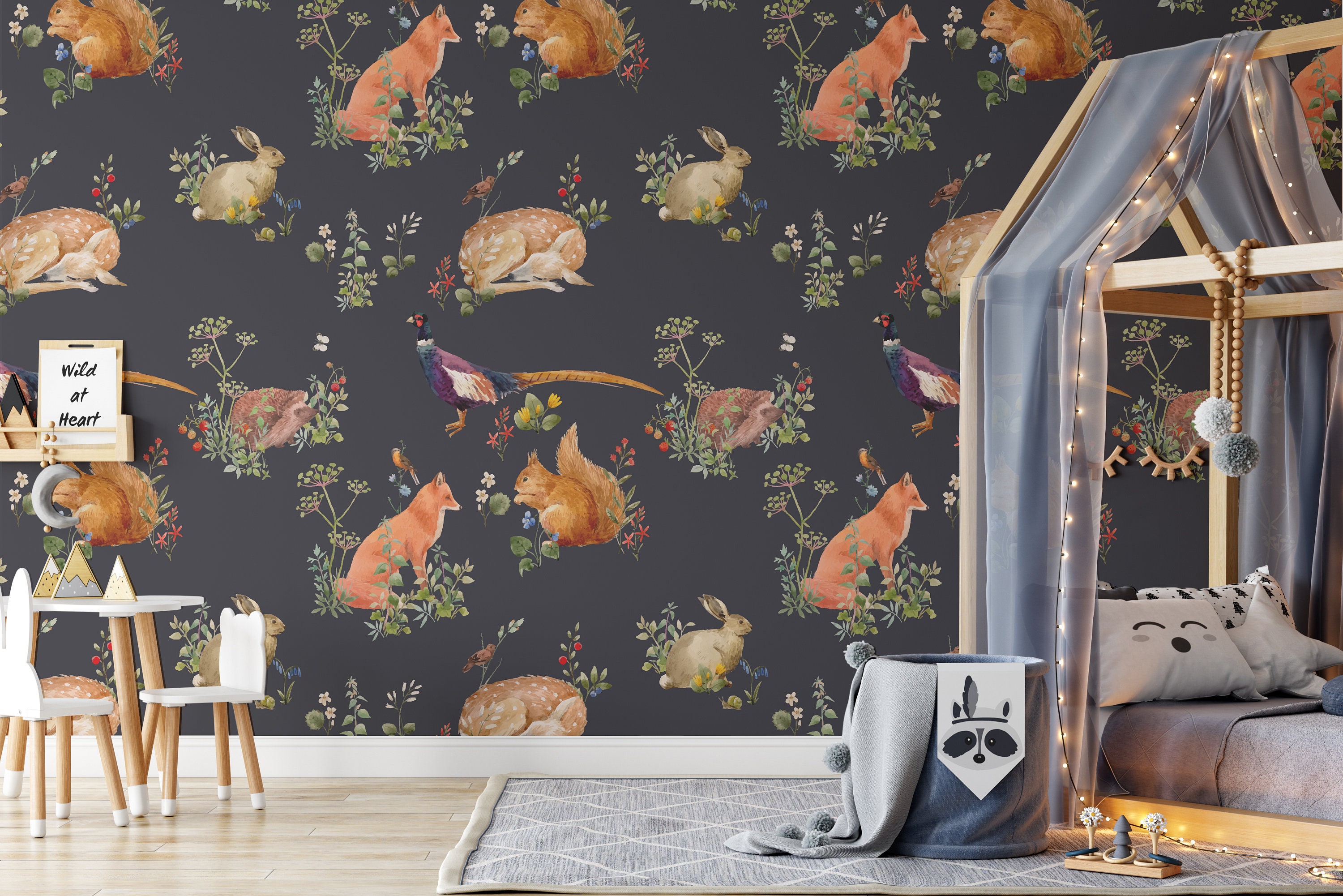 WOODLAND Animals WALLPAPER With Bunny Deer Fox and Birds - Etsy WOODLAND Animals WALLPAPER With Bunny Deer Fox and Birds - Etsy