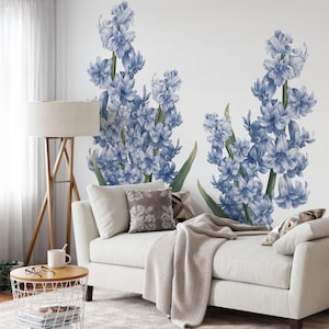 Väggdekaler med vintagemotiv, blå hyacint – Botaniska blommor, akvarell, blommor, rumsklistermärken