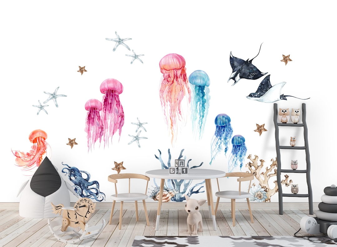 Ocean Wall Decal, Jellyfish Wall Stickers, Underwater Wall Decal