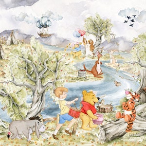 Winnie the Pooh Wallpaper for Kids, Winnie Pooh Wall Decal, Kids Wallpaper, Nursery Wall Mural, Kids And Baby Room Decor, Winnie the Pooh