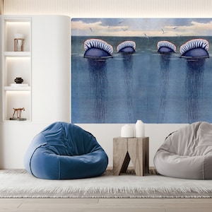 Carta da parati oceano con meduse, carta da parati mare, decalcomania da parete mare, murale da parete oceano, carta da parati per bagno, carta da parati mare, decorazione da parete meduse