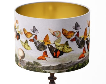 Glorious Butterflies Lampshade, FAIRY Lampshade, Large lamp shade with gold lining, lampshade for table lamp or pendant, Designer lampshade