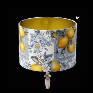 Lemon Trees and fruits  Lampshade, Large lamp shade with gold lining, lampshade for table lamp or pendant, Designer lampshade