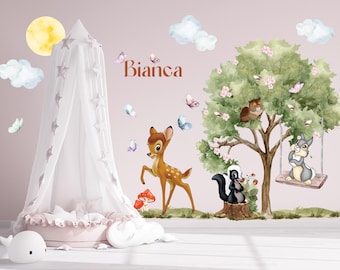 Bambi Wall Decal for Nursery with custom name, Bambi wall sticker, Bambi wall art for kids, Bambi Wall Mural for kids, Bambi sticker nursery