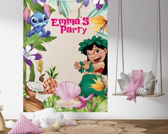 Lilo and Stitch Birthday Backdrop, Custom Emma Party Banner, Hawaiian Celebration Poster