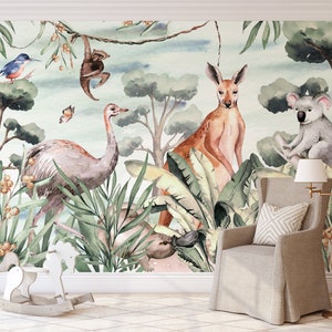 Carta da parati con animali australiani per bambini, carta da parati per bambini, carta da parati con animali selvatici per bambini, murale con animali australiani, carta da parati per bambini