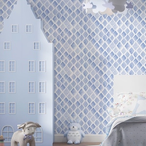 Blue Geometric Triangles Wallpaper kids room reusable,  Blue  Wallpaper for living room