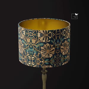 William Morris Lamp shade, Honeysuckle lamp shade gold lining, lampshade for table lamp or pendant, Designer lampshade