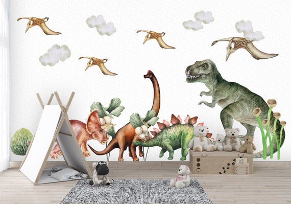 Decalcomania da muro di dinosauro per bambini, decalcomania da muro del  mondo giurassico, adesivi murali di dinosauro, decalcomania da muro della  camera dei bambini, decorazione dell'asilo nido Dino, adesivi Dino 