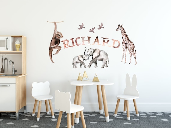 Baby Elephant Birds Personalised Name Wall Decals Removalbe Kids Nursery Sticker 
