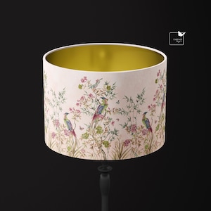 Chinoiserie Lamp shade with colourful floral design, Large lamp shade gold lining, lampshade for table lamp or pendant, Designer lampshade
