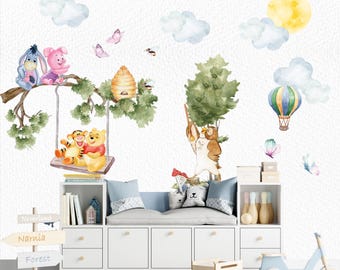 Winnie the Pooh Wall Decal for kids room, Wall Decor for nursery with Piglet, Tigger, Donkey, Winnie the Pooh Wall Art Decal, Oilandia