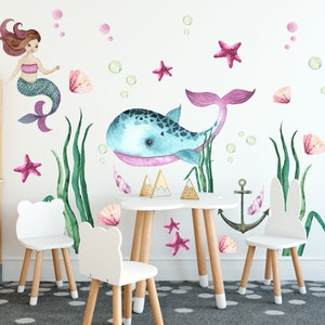 Mermaid Wall Decal, Mermaid Wall Stickers, Girls Nursery Wall Art, Sea And Ocean Wall Decal, Little Mermaid Wall stickers, Girl Wall Decal
