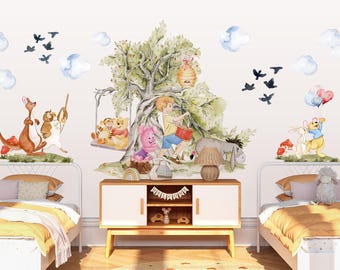 Winnie de Poeh Christopher Robin drummen muursticker, grote vrienden stoffenmuurschildering, stickers