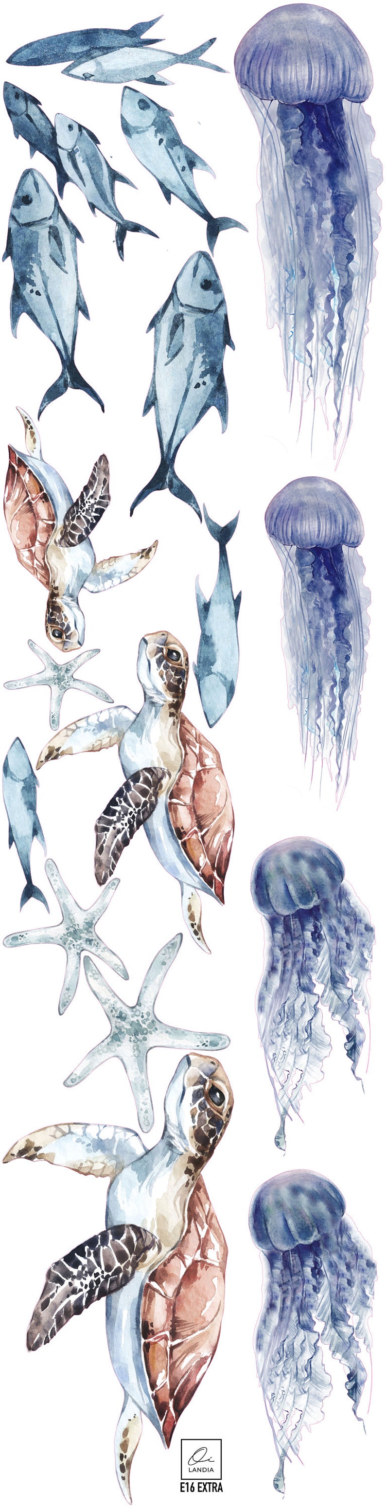 Sticker mural océan avec baleine, méduses, tortues, coraux pour enfants, Sticker mural baleine dans l'océan pour enfants baleine, méduses, tortues, coraux. image 7