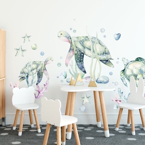 Sea Turtle Wall Decal, Sea Turtle Wall Sticker, Sea Turtle wall decals, peel and stick wall sticker for kids, Turtles wall stickers for kids