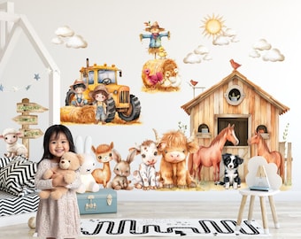 Custom Name Farm Wall Decals Personalized Tractor Stickers Little Farmers Nursery Decor Animals