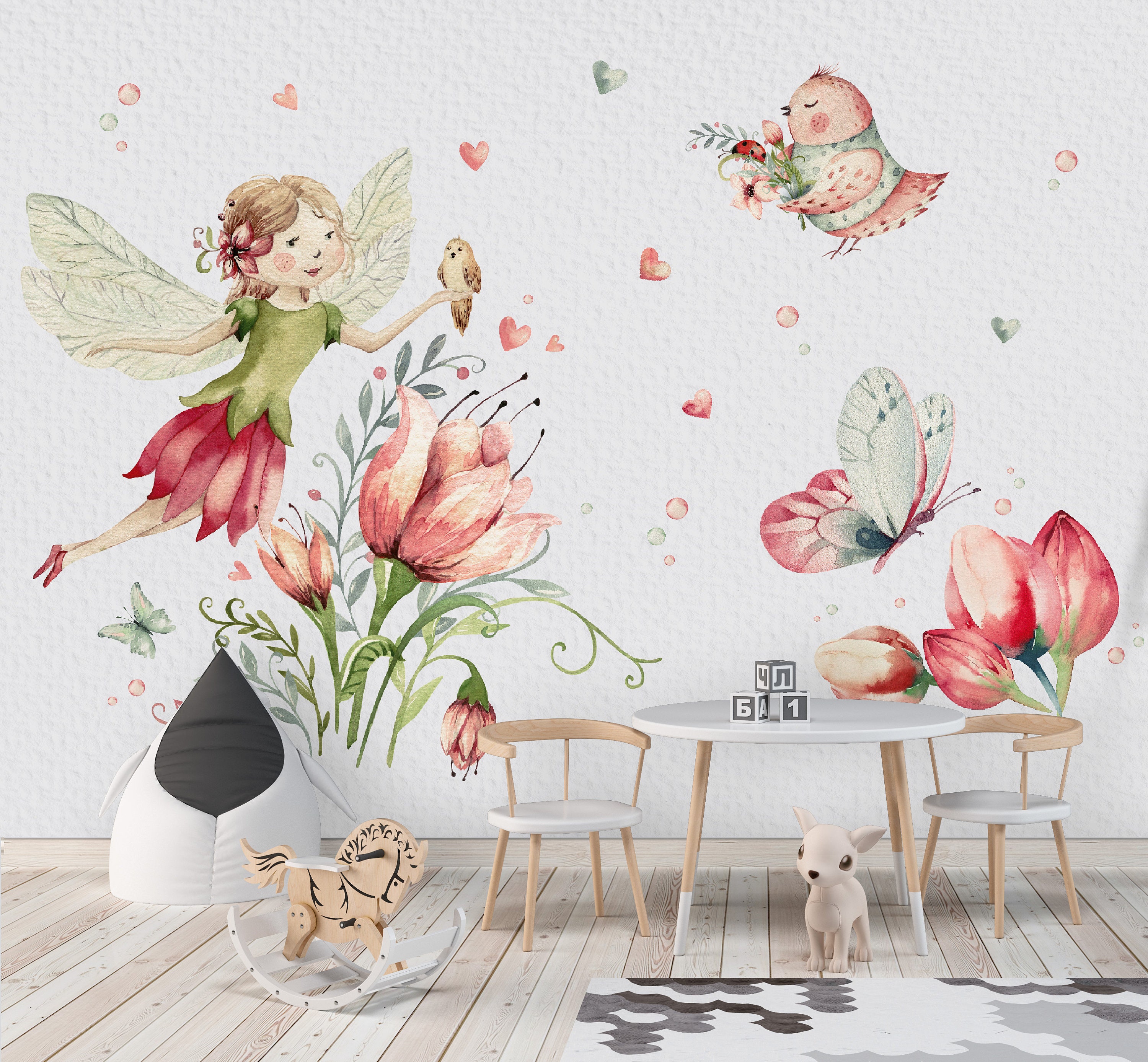 Fée Fille Stickers Muraux DIY Papillons Fleurs Stickers Muraux