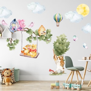 Winnie the Pooh Wall Decal for kids room, Wall stickers for nursery with Piglet, Tigger, Donkey, Winnie the Pooh Decoration in kids room