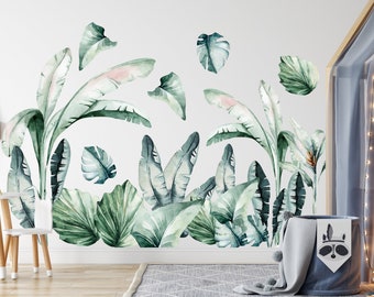 Jungle Leaf muur sticker, tropische muur sticker, groen muur decor, regenwoud kunst aan de muur, groen muur sticker, groen muur muurschildering voor kinderen