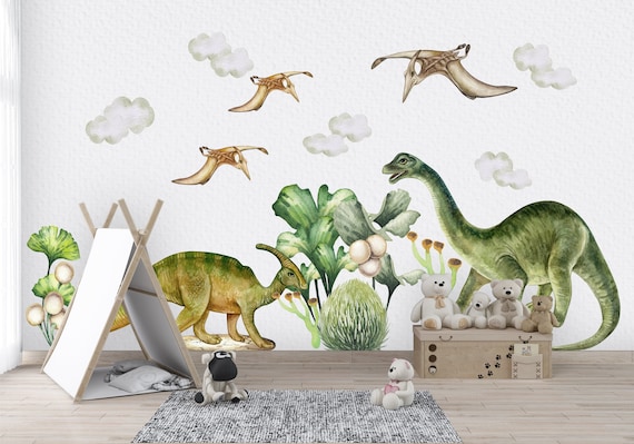 Large Dinosaur Wall Decals, Nursery Wall Stickers, Volcano Wall Decal,  T-Rex Wall Sticker, Dinosaur Mural, Eco Friendly Wall Decals