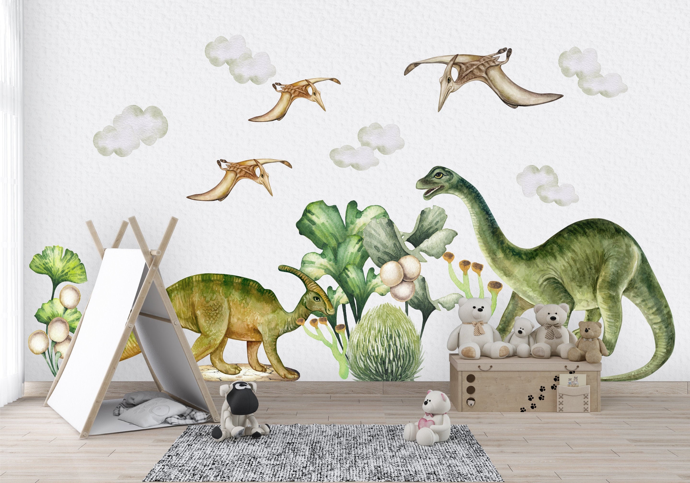 BFMBCH Personnalité Dinosaure Sticker Mural Chambre Dinosaure Nom Personnalisé Vinyle Applique Famille Garçon Enfant Chambre de Crèche Maison Maison Et Jardin 19 vert 57x38 cm 
