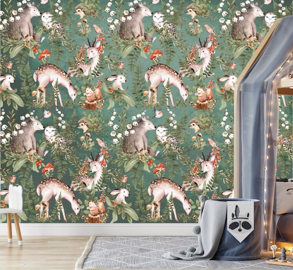 The Magic Woodland Forest Animals Mural Ancient Wallpaper  Etsy