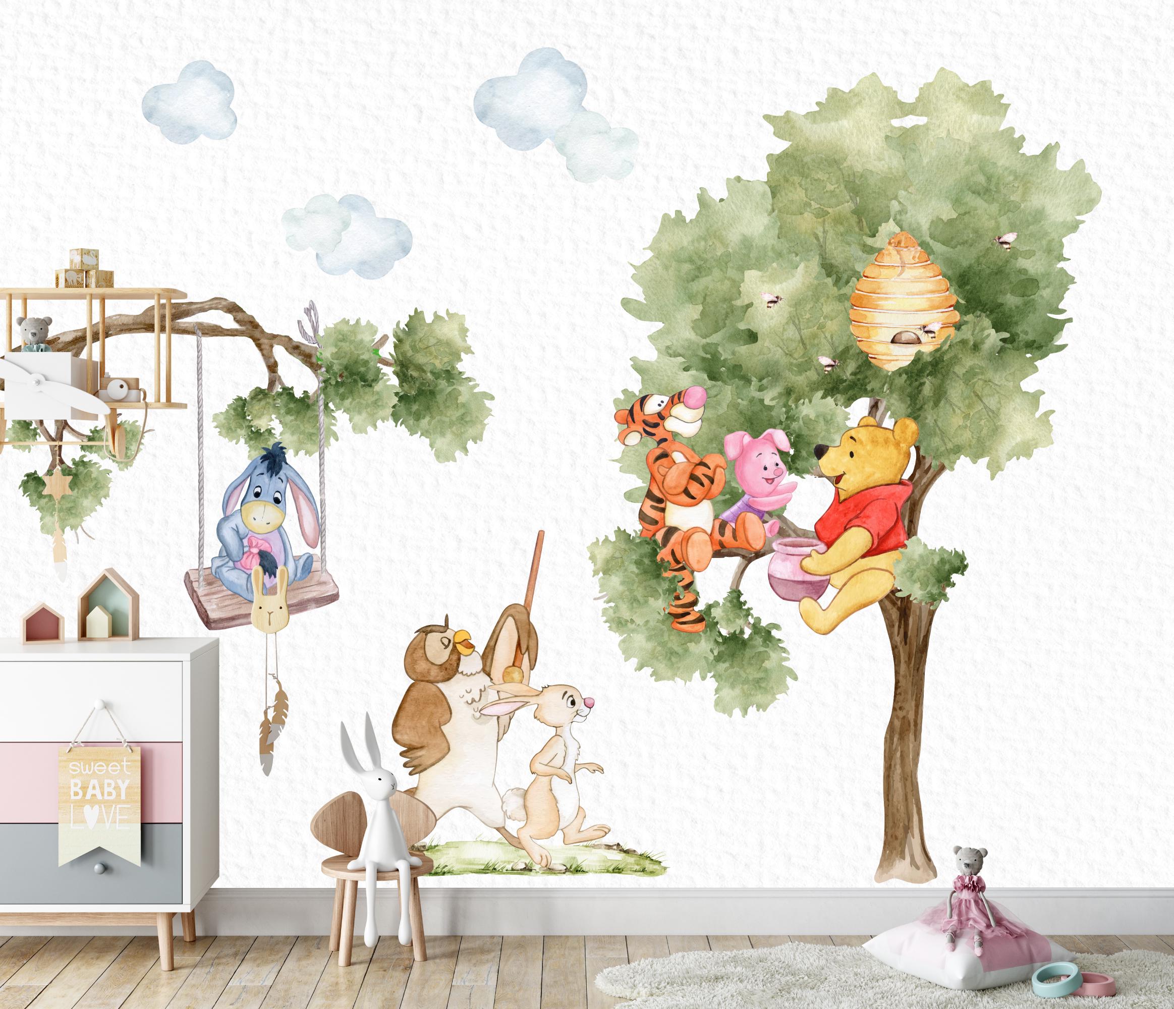 Décal Mural Winnie L'Ourson Sur Balançoire - Décoration Murale Chambre De Bébé BR481