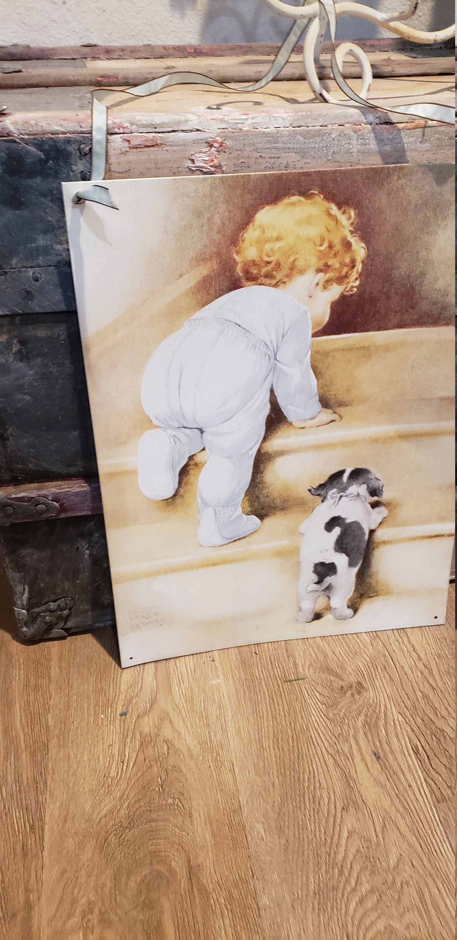 Set of Two Large Wondeful Vintage Children Prints on Tin. Etsy UK