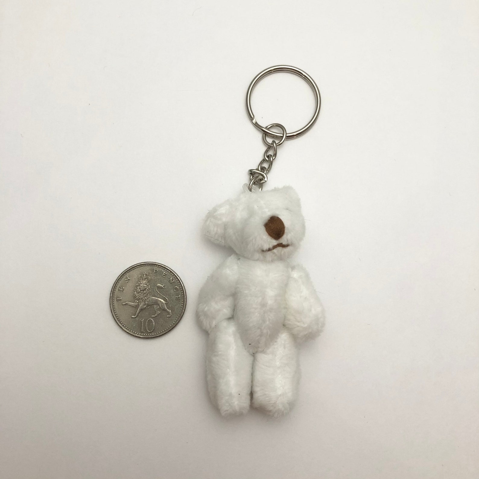 White teddy bear keyring keychain Etsy