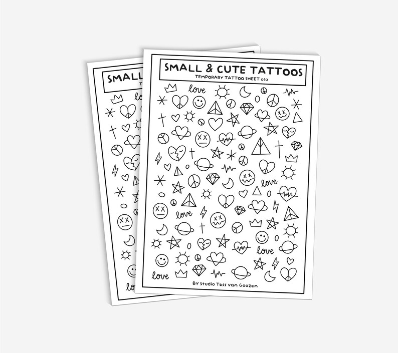 Small cute illustration Tattoo Sheet Temporary tattoo sheet | Etsy