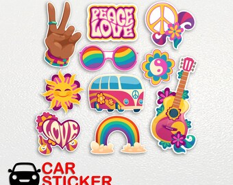 Hippy stickers Car sticker Hippie set stickers Hippy pack 10 pcs Car magnet Hippy sticker Auto stickers Hippie sticker Hippie decal Van art