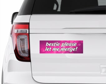 Autosticker Bestie Please Let Me Merge Grappige meme Roze stickers Esthetische bumpersticker Automagneet Autostickers 071