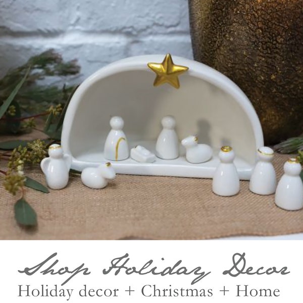 Ceramic nativity scene, Christmas nativity, Christmas decor, Christmas figurine, ceramic nativity set, white nativity, vintage nativity