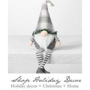 Gray Christmas Gnome with Myrtle crown, gray gnome, plush Christmas gnome, Christmas decor, Christmas mantle, gray gnome with dangle legs