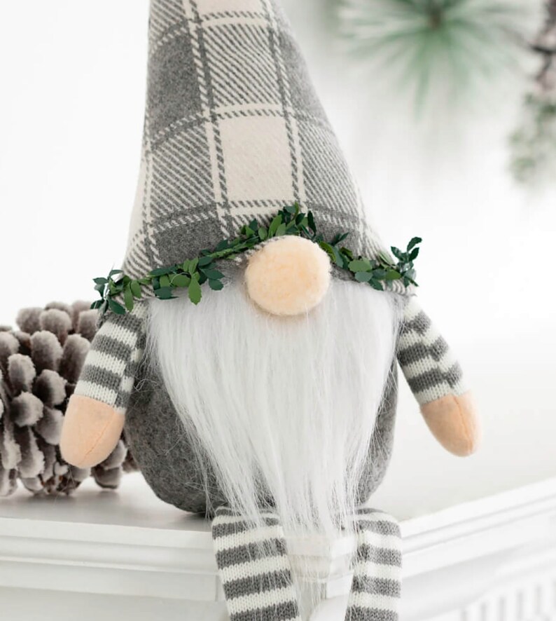 Gray Christmas Gnome With Myrtle Crown Gray Gnome Plush Etsy Gray Christmas Gnome With Myrtle Crown Gray Gnome Plush Etsy