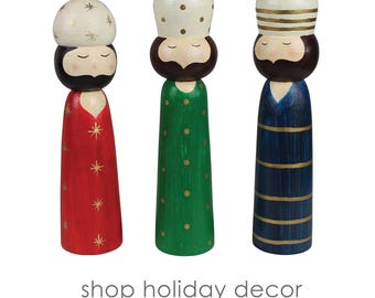 Wooden Three Kings Set, Whimsical Christmas Decor