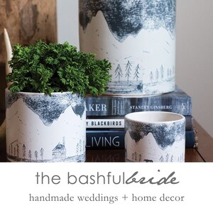 Winter Ceramic Planter, Mountain Scene Pottery, Holiday Decor